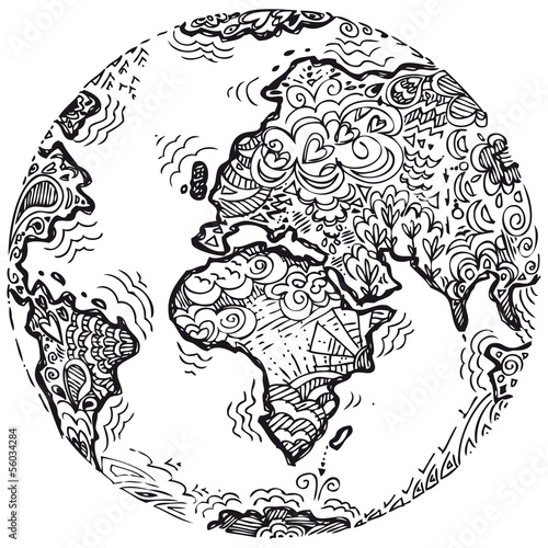 Planet earth sketched doodle