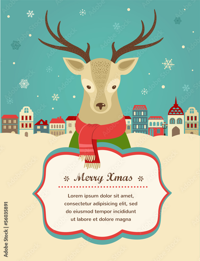 Christmas background with hipster deer and ribbon Christmas background with hipster deer and ribbon
