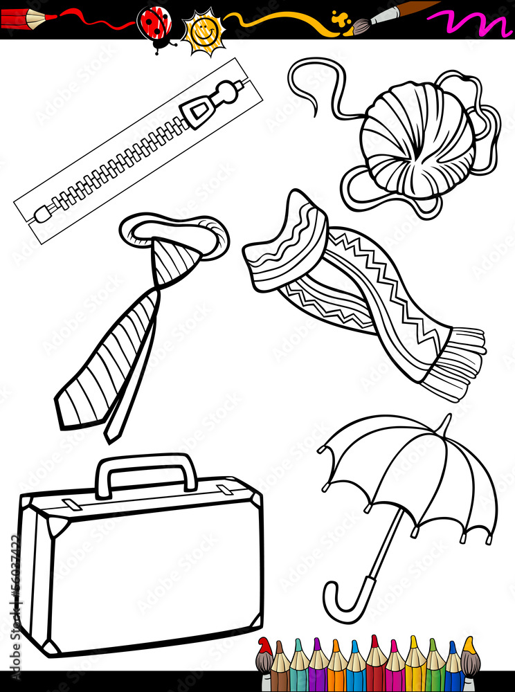 cartoon objects coloring page Stock Vector | Adobe Stock