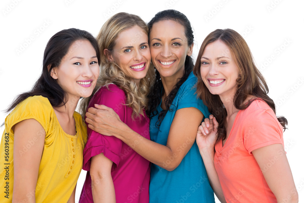 Cheerful models posing hugging each other Cheerful models posing hugging each other
