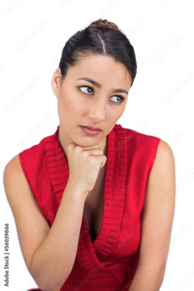 Contemplative tied haired brunette posing Contemplative tied haired brunette posing