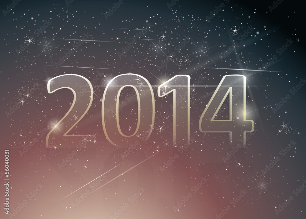 Happy new year card / Number 2014 in night sky