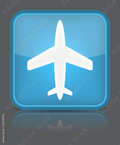 Airplane icon. Sign with reflection isolated on grey.