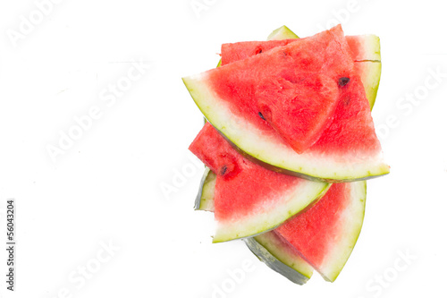 Watermelon sliced heart shape on white bacground