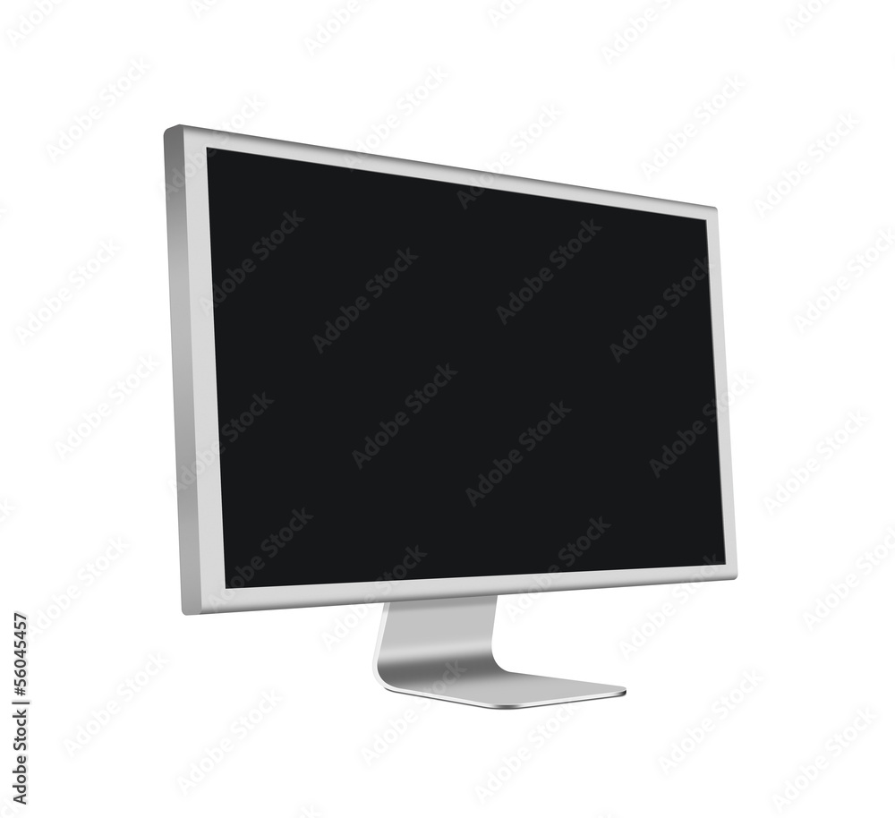 Aluminum LCD Computer Monitor with blank screen on white backgro Aluminum LCD Computer Monitor with blank screen on white backgro