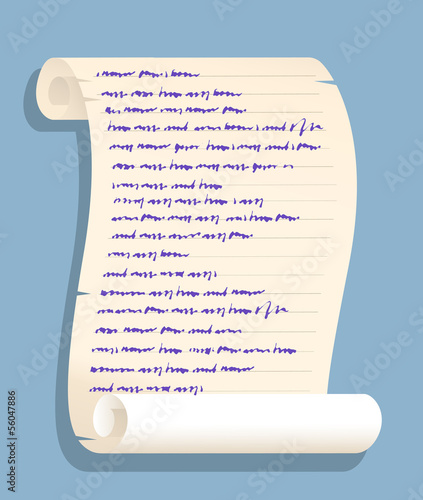 Old rolled up paper scroll with fake handwriting