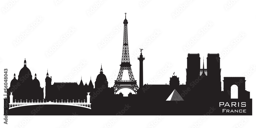 Paris France city skyline vector silhouette