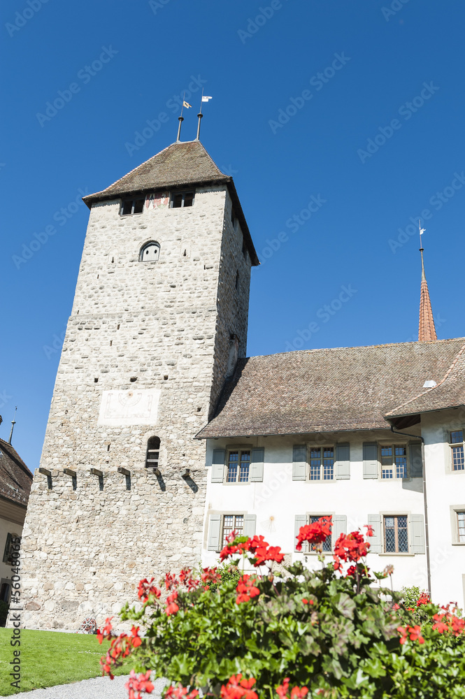 Spiez, Thunersee mit Schloss Spiez und Schlosskirche