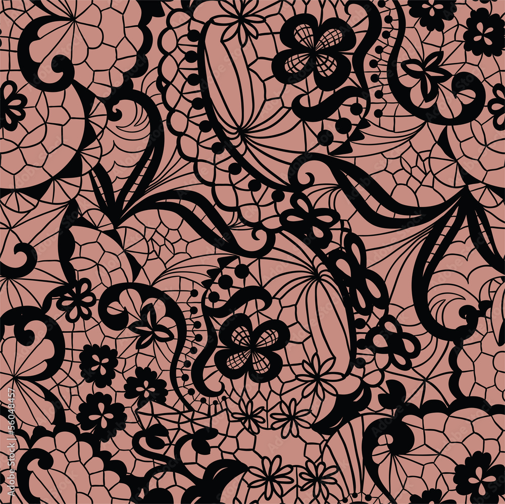 Obraz premium Lace seamless pattern with flowers on beige background