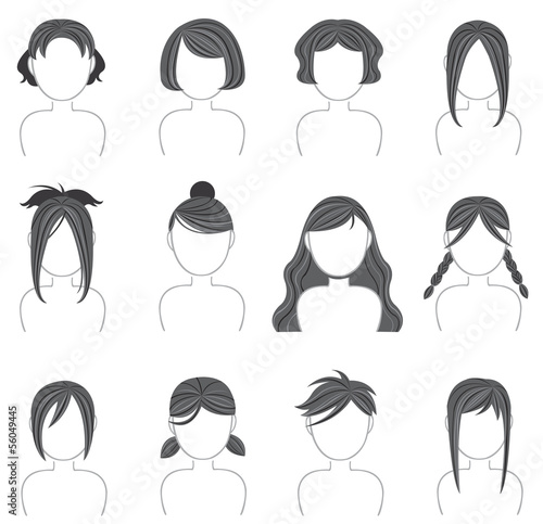 Silhouette hairstyle icon collection set 3