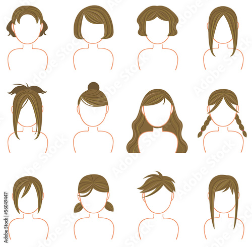 Gold hairstyle icon collection set 3