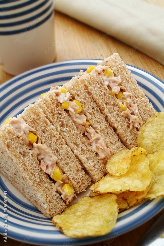 Tuna and sweetcorn sandwich with potato chips