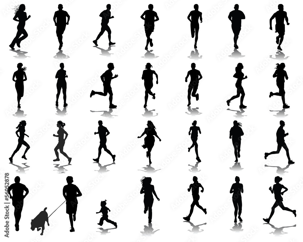 Silhouettes and shadows of running, vector