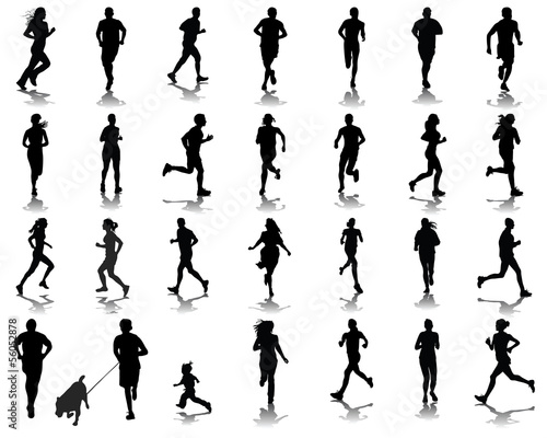 Silhouettes and shadows of running, vector