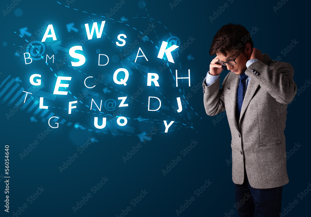 Young boy making phone call with shiny characters Young boy making phone call with shiny characters