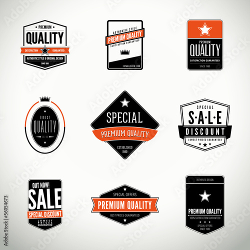 Vector set with labels and badges