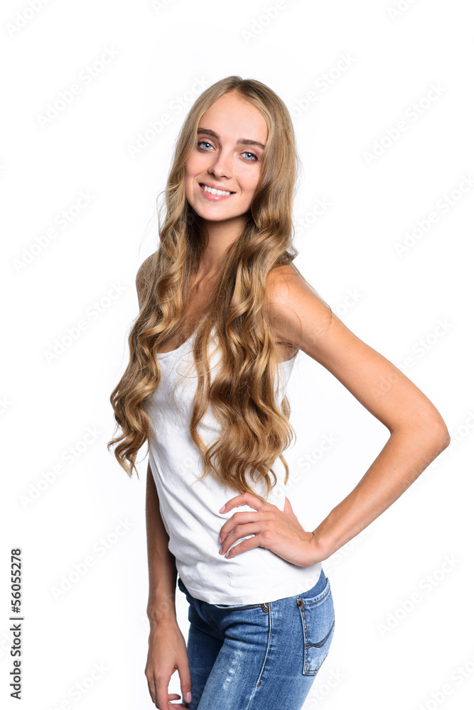 Portrait of young beautiful smiling woman with long hair Portrait of young beautiful smiling woman with long hair