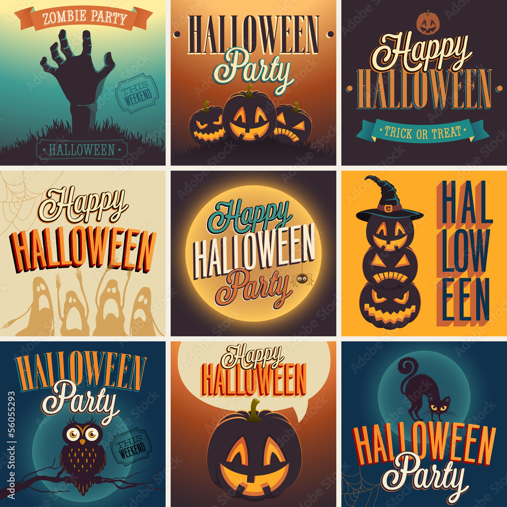 Naklejka premium Halloween Posters set. Vector illustration.