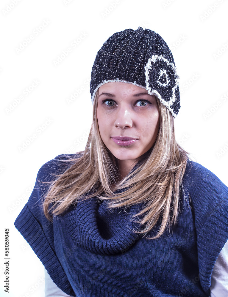 Teen girl with knit hat and cardigan Teen girl with knit hat and cardigan