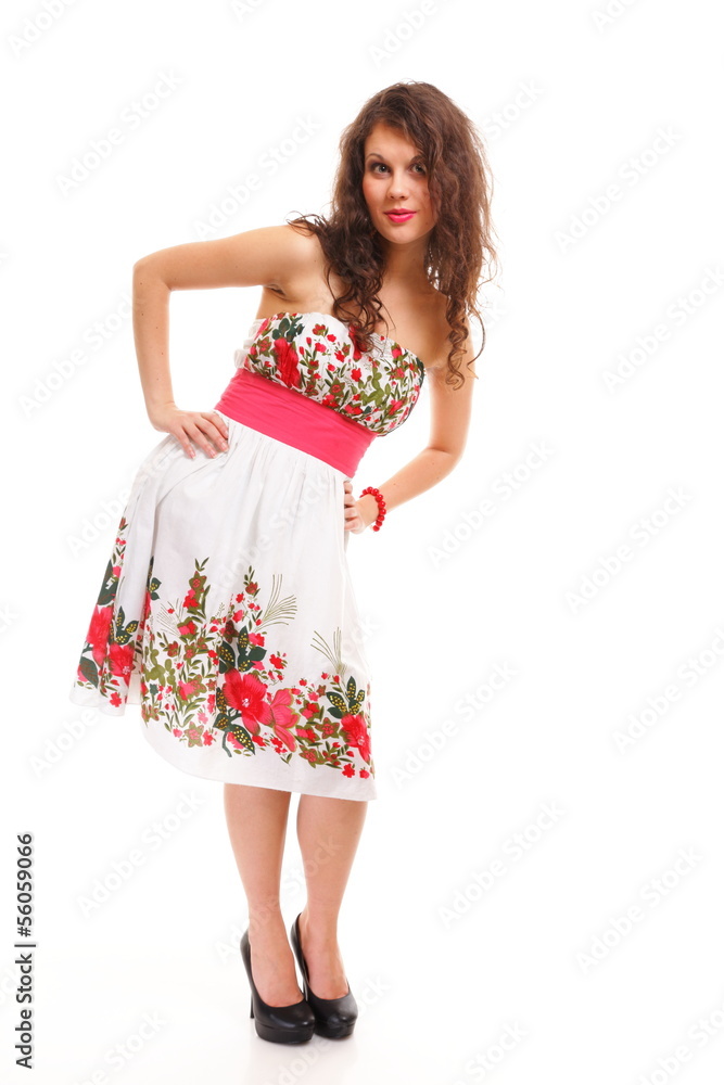 Fashion young woman in summer dress on white Fashion young woman in summer dress on white