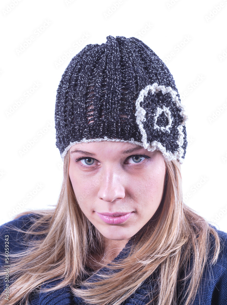 Teen girl with knit hat and cardigan Teen girl with knit hat and cardigan