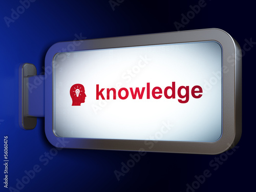 Education concept: Knowledge and Head With Light Bulb on billboa photo