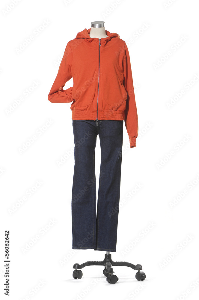 female clothing with red jacket on a mannequin