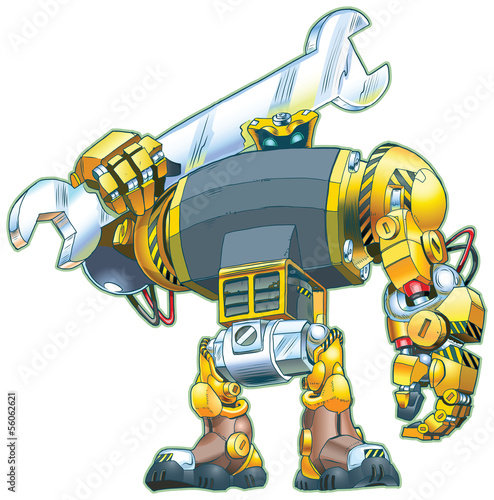 Robot Holding Wrench Vector Cartoon