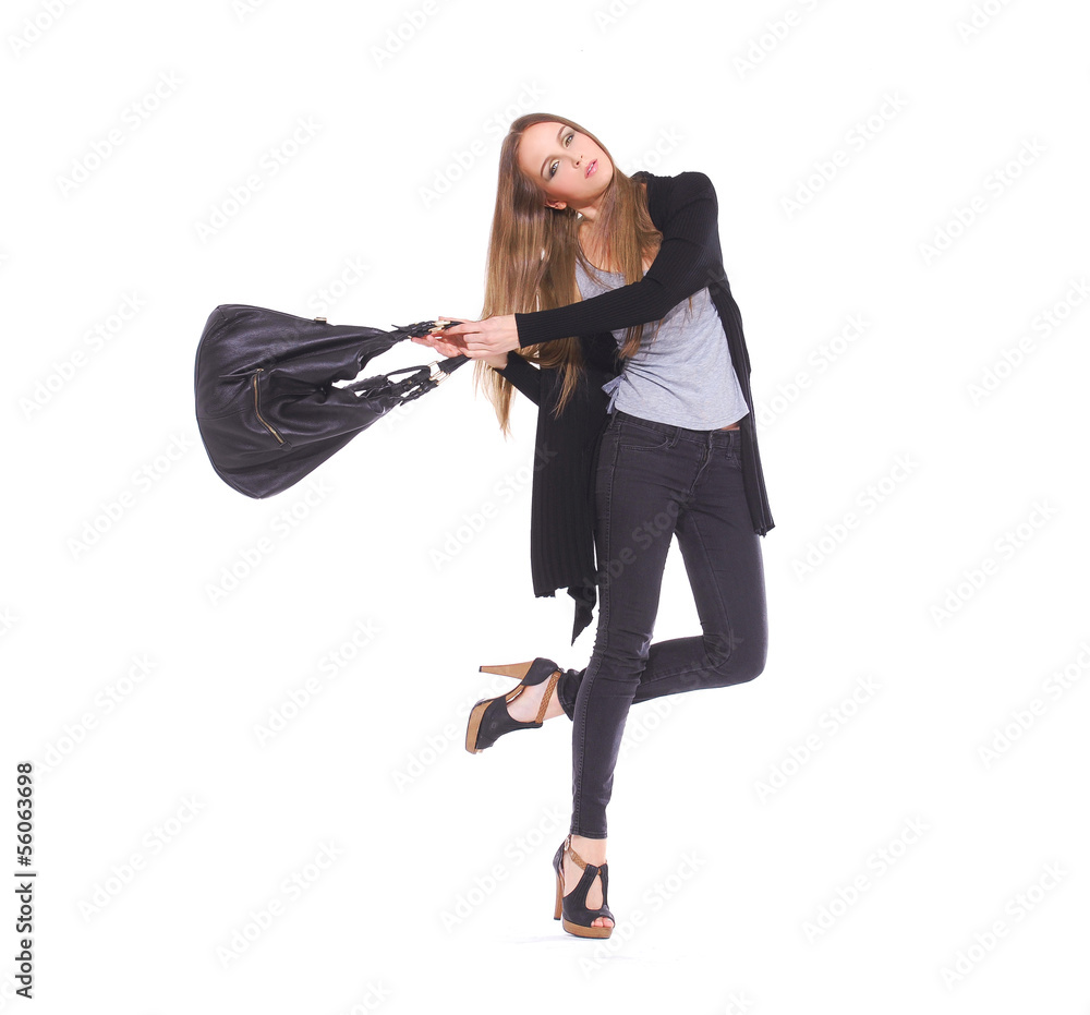 portrait of young Casual woman with bag ,scarf posing