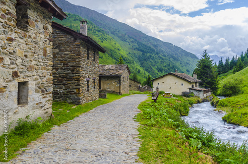 Stone houses. Traditional alpine village in the mountains