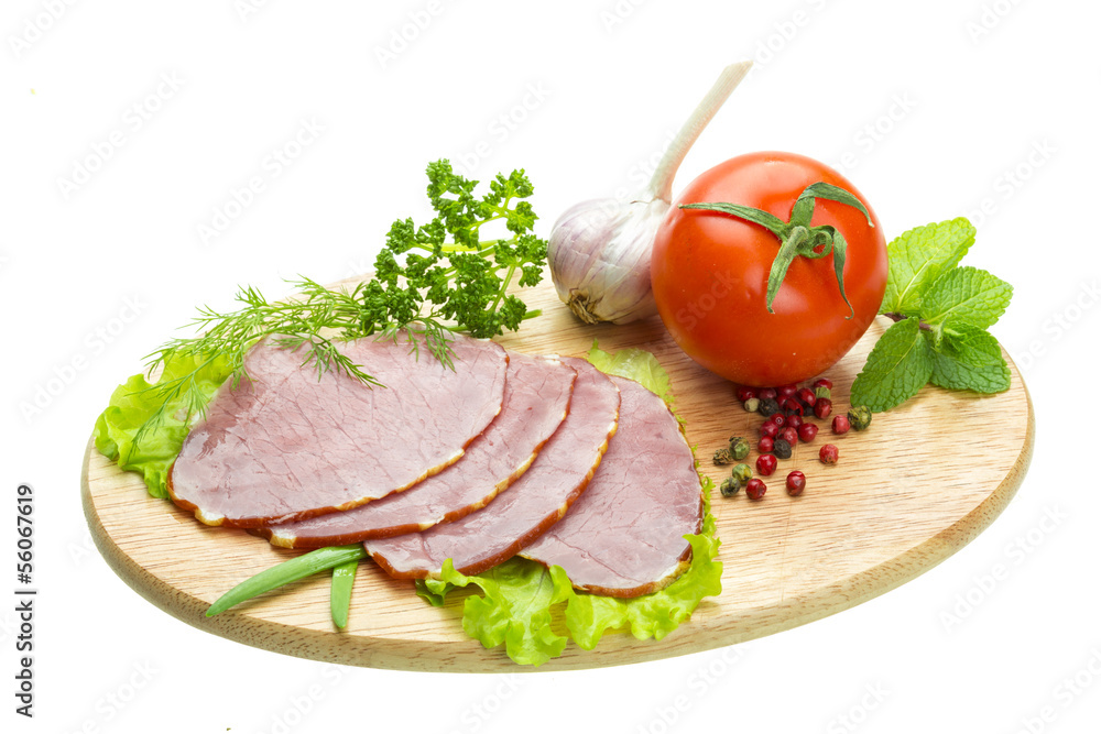 Ripe fresh ham with vegetables