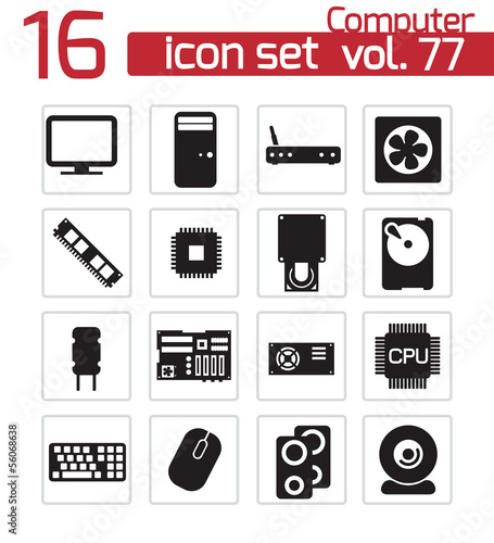 Vector black  PC components  icons set