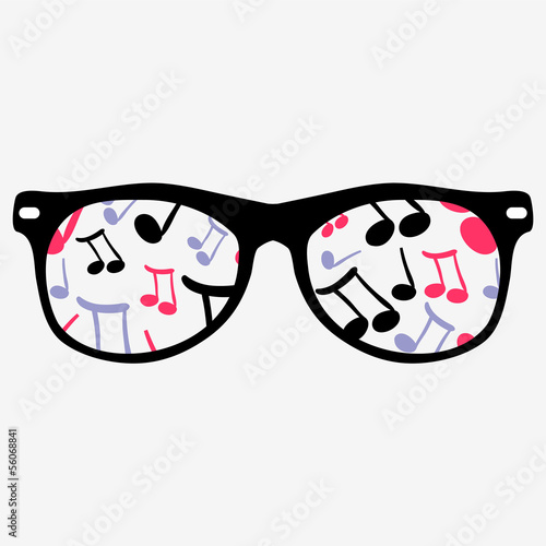 Hipster card with glasses and musical texture