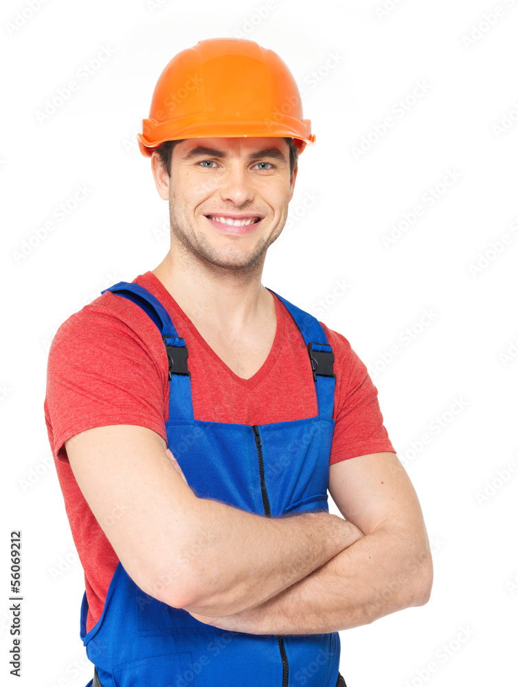 portrait of happy worker in uniform portrait of happy worker in uniform