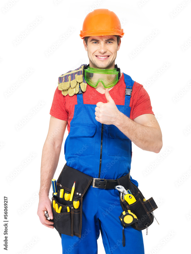 handyman with tools showing thumbs up sign handyman with tools showing thumbs up sign