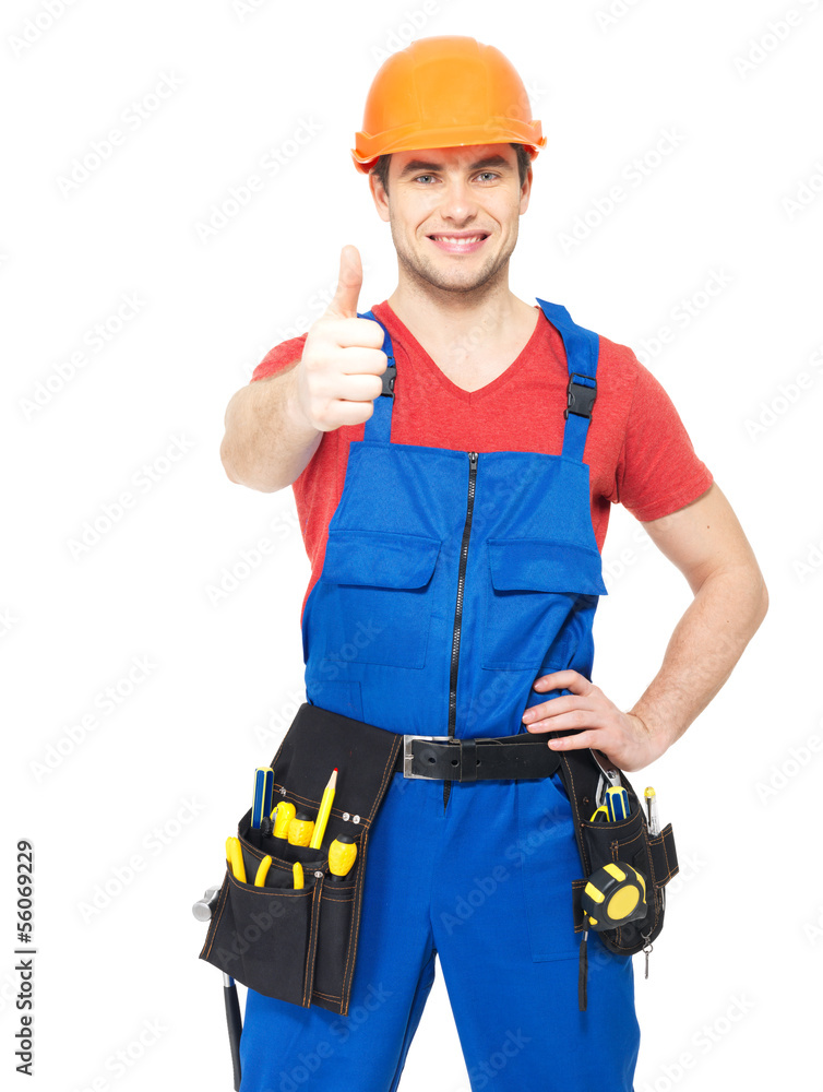 handyman with tools showing thumbs up sign handyman with tools showing thumbs up sign