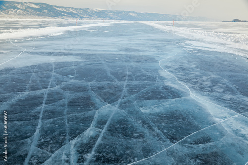 Winter ice road through Baikal