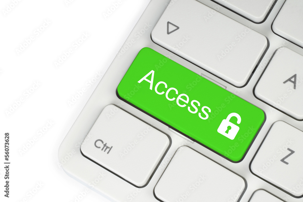 Open lock green button on the keyboard, access concept . Open lock green button on the keyboard, access concept .
