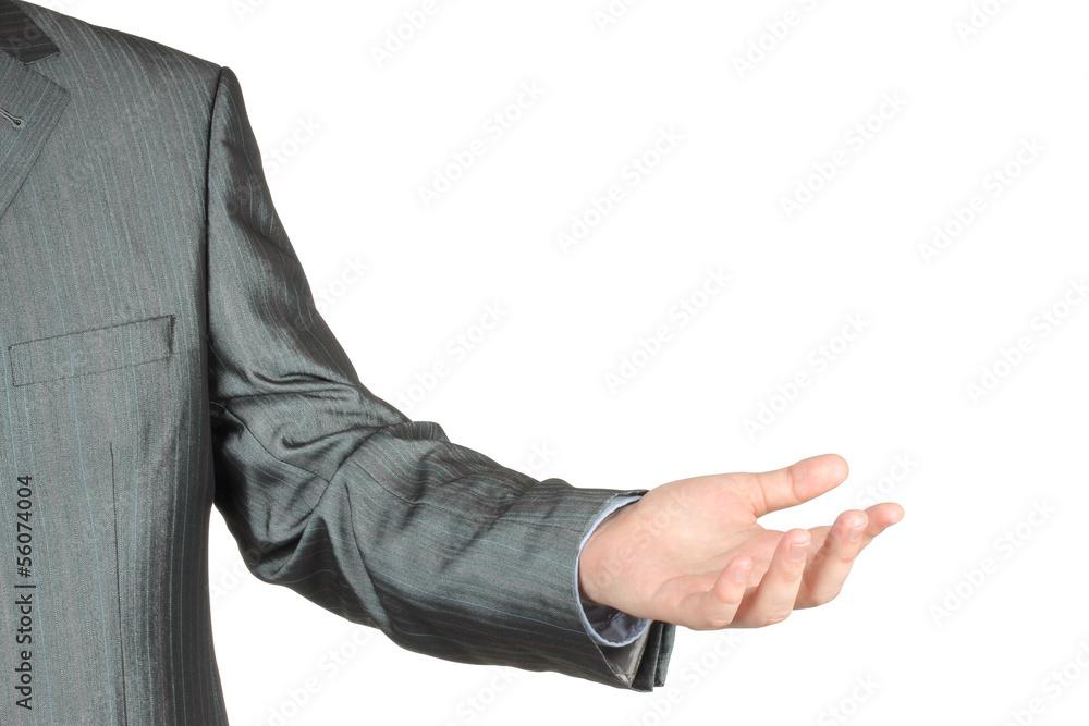 Businessman with empty hand on white background . Businessman with empty hand on white background .