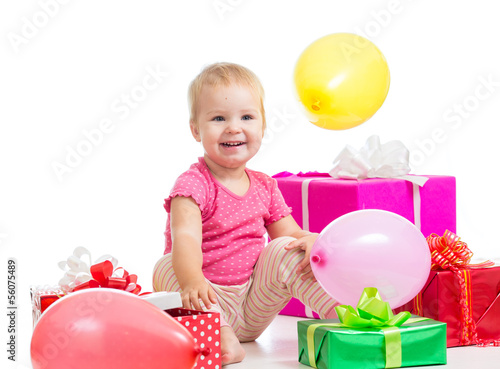 Happy child girl with ballo...