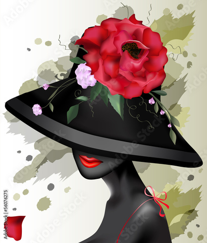 Tableau sur toile Beautiful girl in a hat with flowers
