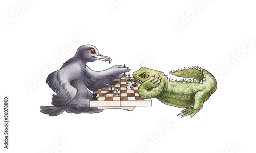 Wallpaper Mural The bird and lizard play chess. Torontodigital.ca