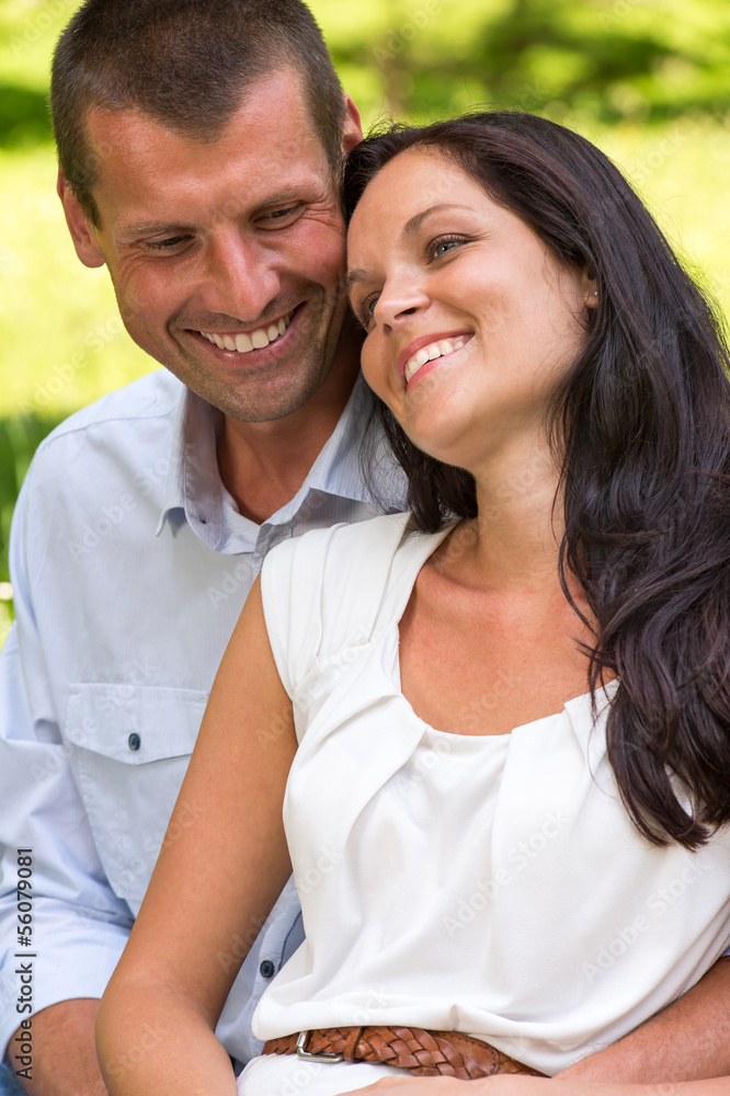 Fototapeta premium Close up portrait of young happy couple
