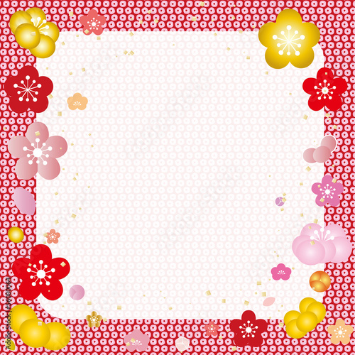 梅　鹿の子絞り　かのこ　絞り染め　和文様　正月