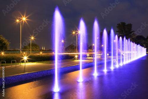 The illuminated fountain at night
