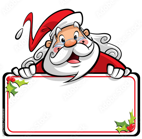 Happy smiling Santa Claus cartoon character presenting message o