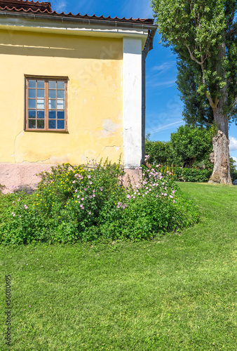 Fototapeta Naklejka Na Ścianę i Meble -  Classic Scandinavian house on a green lawn