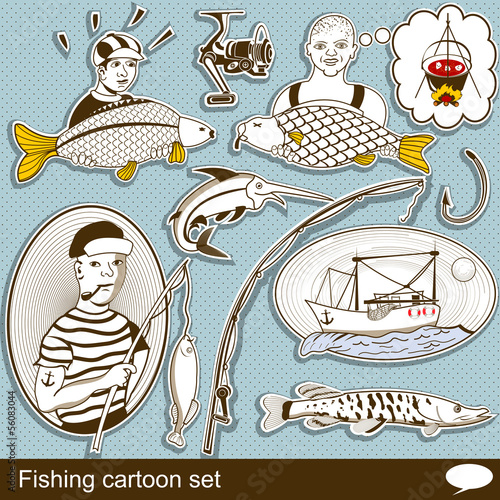 fishing cartoon set
