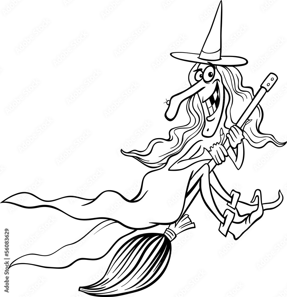 witch cartoon for coloring book Stock Vector | Adobe Stock