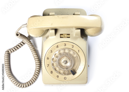 Old Telephone on White background from top view